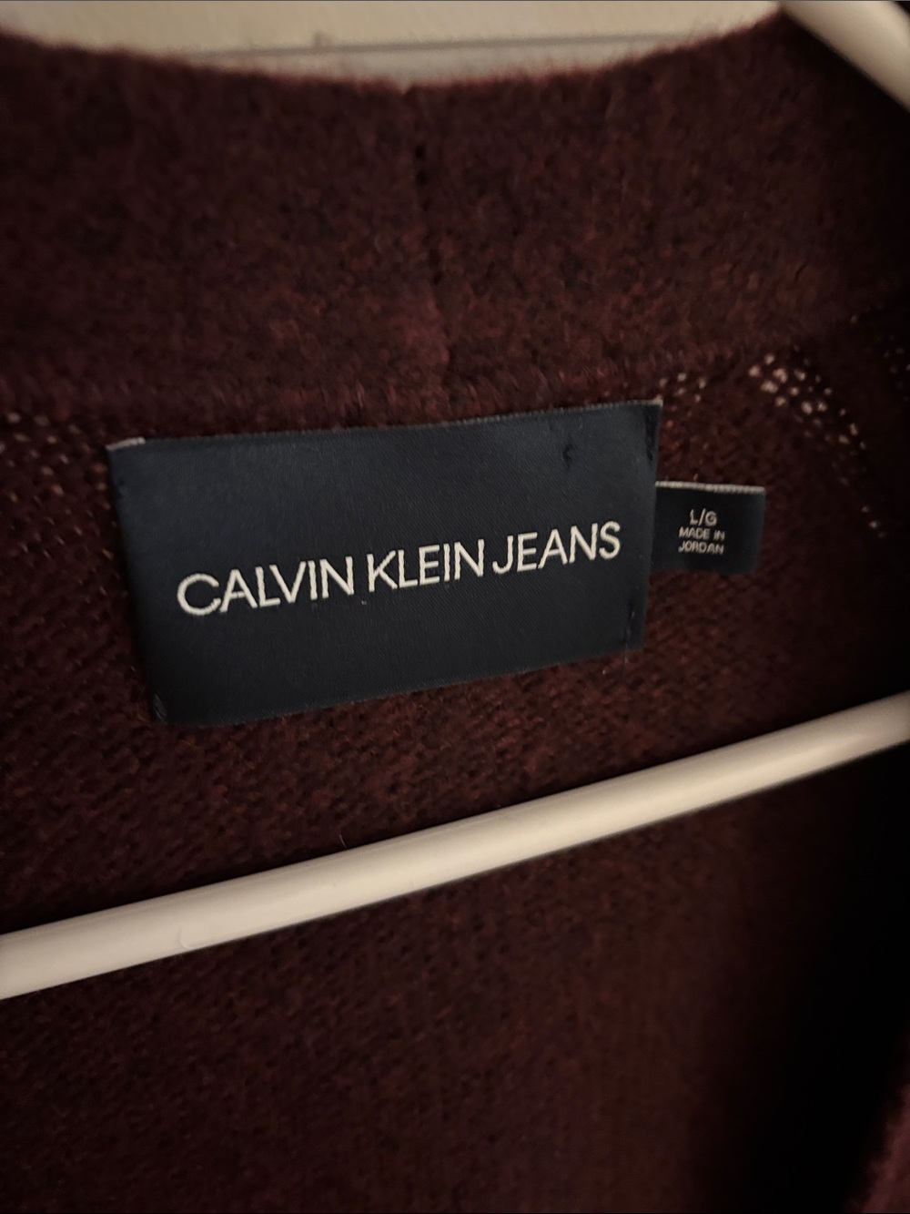 Calvin Klein Jeans Open-Front Burgundy Knit Cardigan - Picture 2 of 3